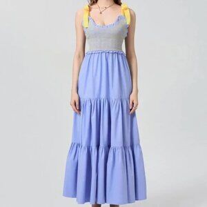Dreamscape Tiered Blue-Yellow Maxi Dress